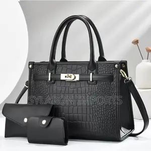 Elegant 3-in-1 Crocodile Pattern Ladies Handbag Set – Black