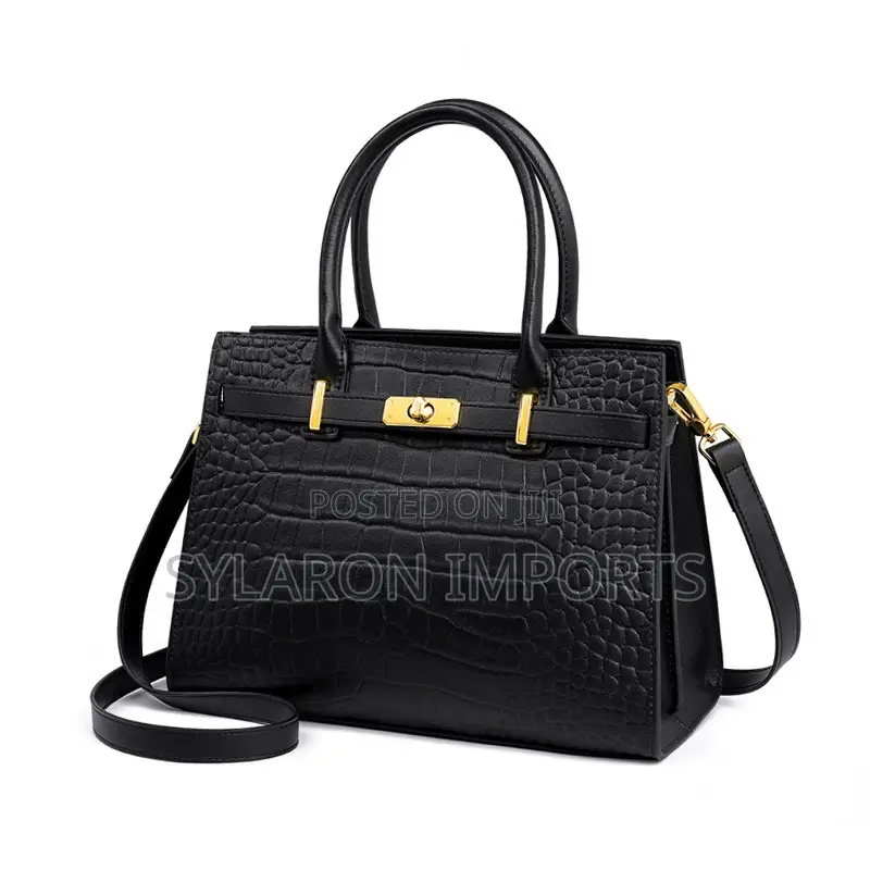 Elegant 3-in-1 Crocodile Pattern Ladies Handbag Set – Black
