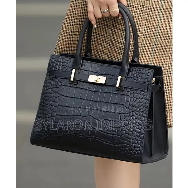 Elegant 3-in-1 Crocodile Pattern Ladies Handbag Set – Black