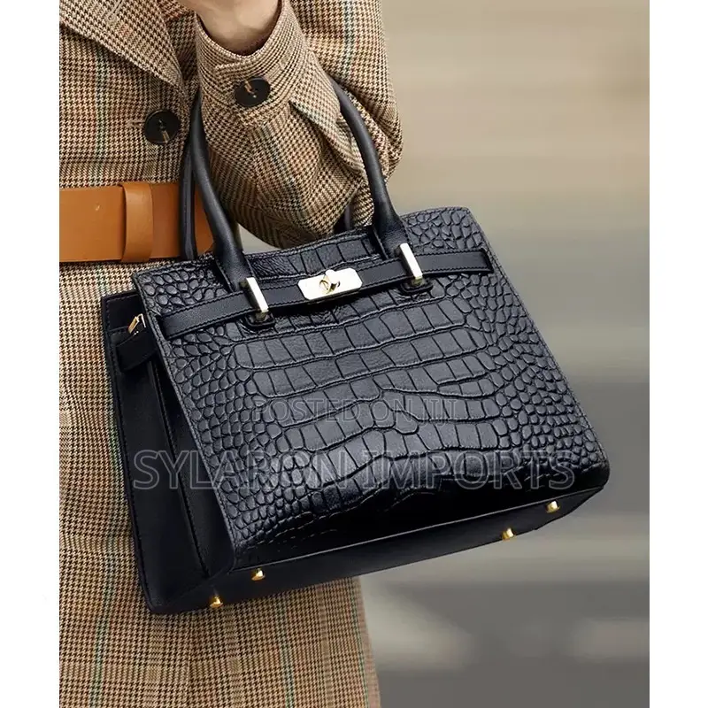 Elegant 3-in-1 Crocodile Pattern Ladies Handbag Set – Black