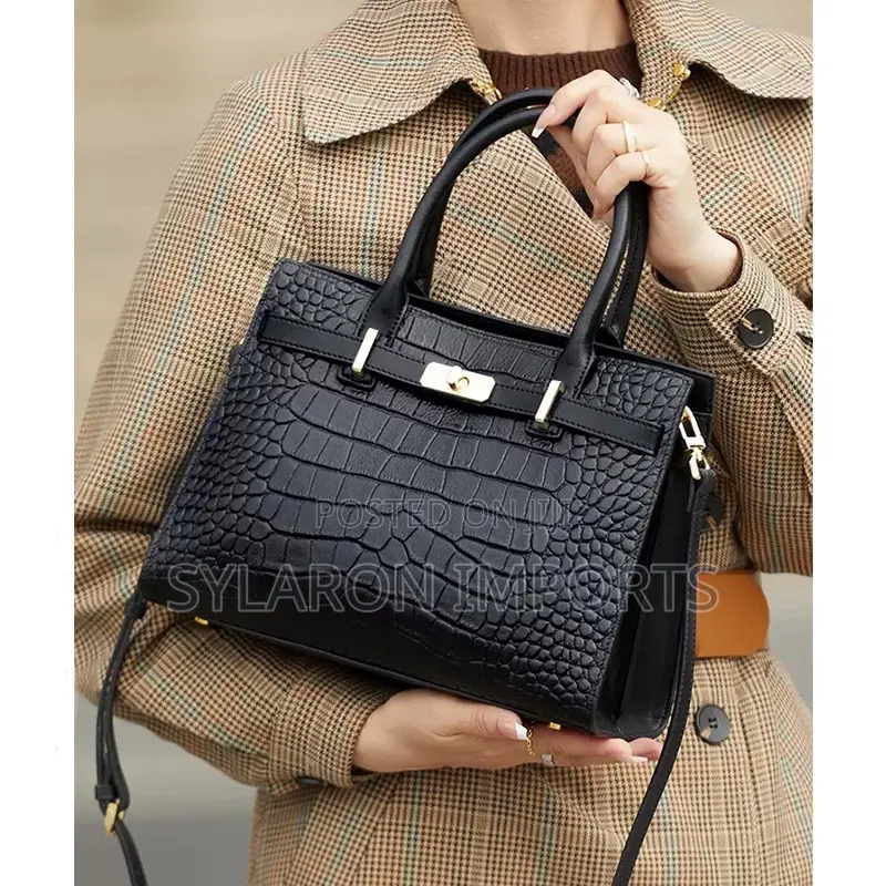Elegant 3-in-1 Crocodile Pattern Ladies Handbag Set – Black