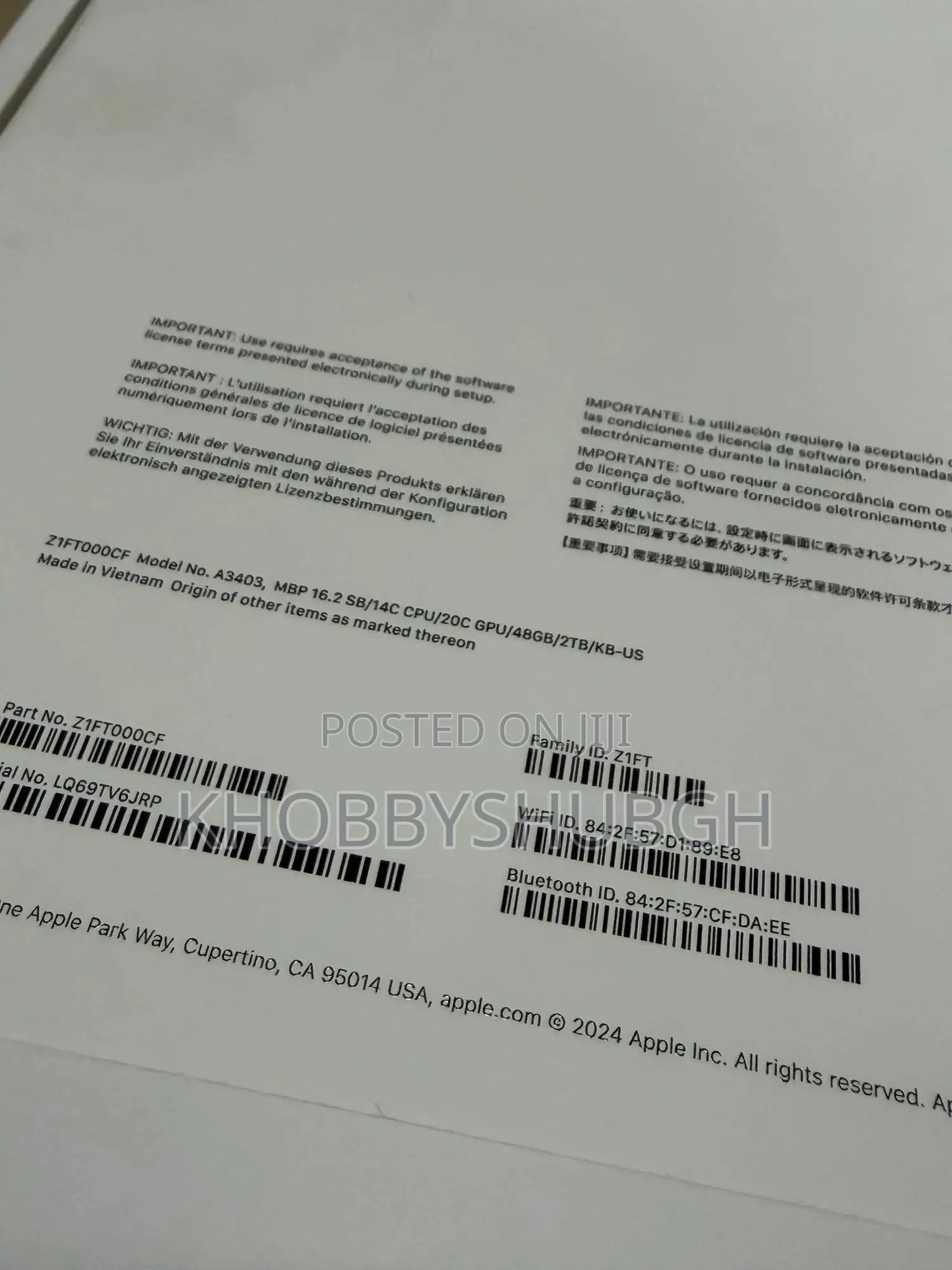 New Laptop Apple MacBook Pro 48GB Apple M4 Pro SSD 2T