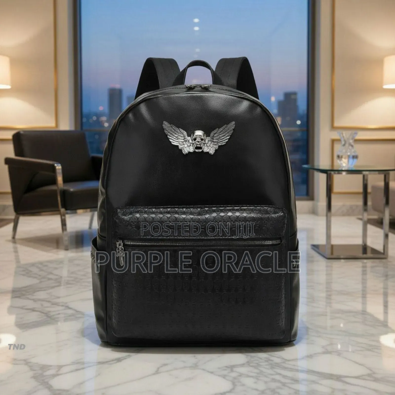 Sleek Black Leather Backpack for Men