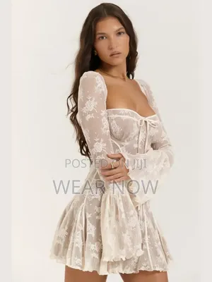 White Lace Long Sleeves Mini Dress