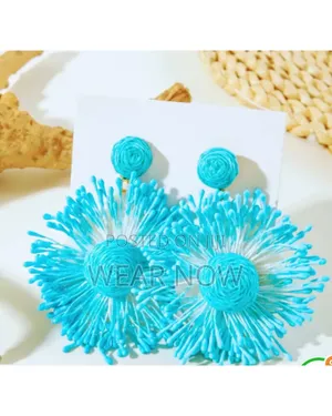 A Pair of Fanciful Sunflower Raffia Earrings