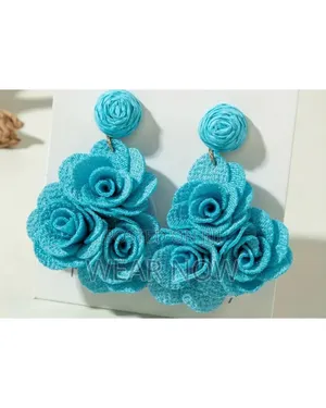 Blue Long Tassel Floral Crochet Earrings