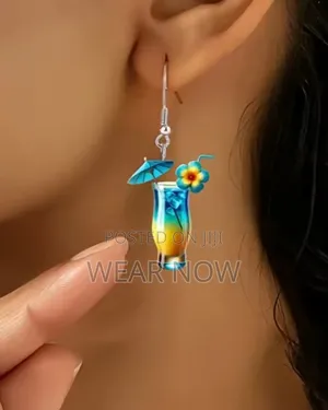A Pair Of 2d 2d Acrylic Tropical Cocktail Glass Drop Earrings