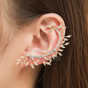 Clip Wrap Style Earrings Adorned With Rhinestone Leaves