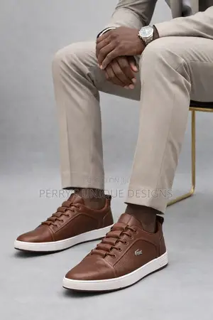 Luxe Leather Lace-Up Sneakers - Brown