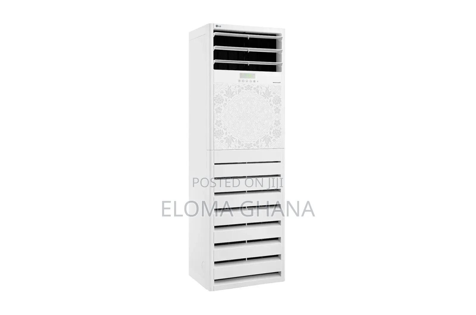 A Sleek White Lg 3.0 Hp Floor Standing Dual Inverter Air Conditioner.