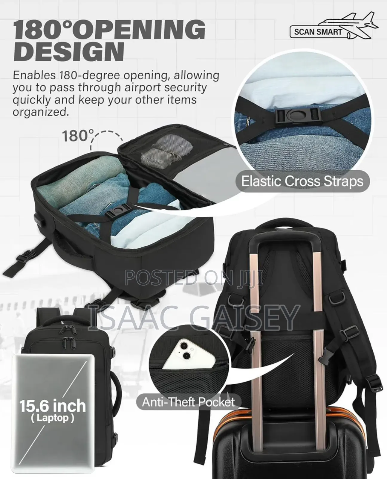 Multipurpose 180° Opening Design Travel Backpack