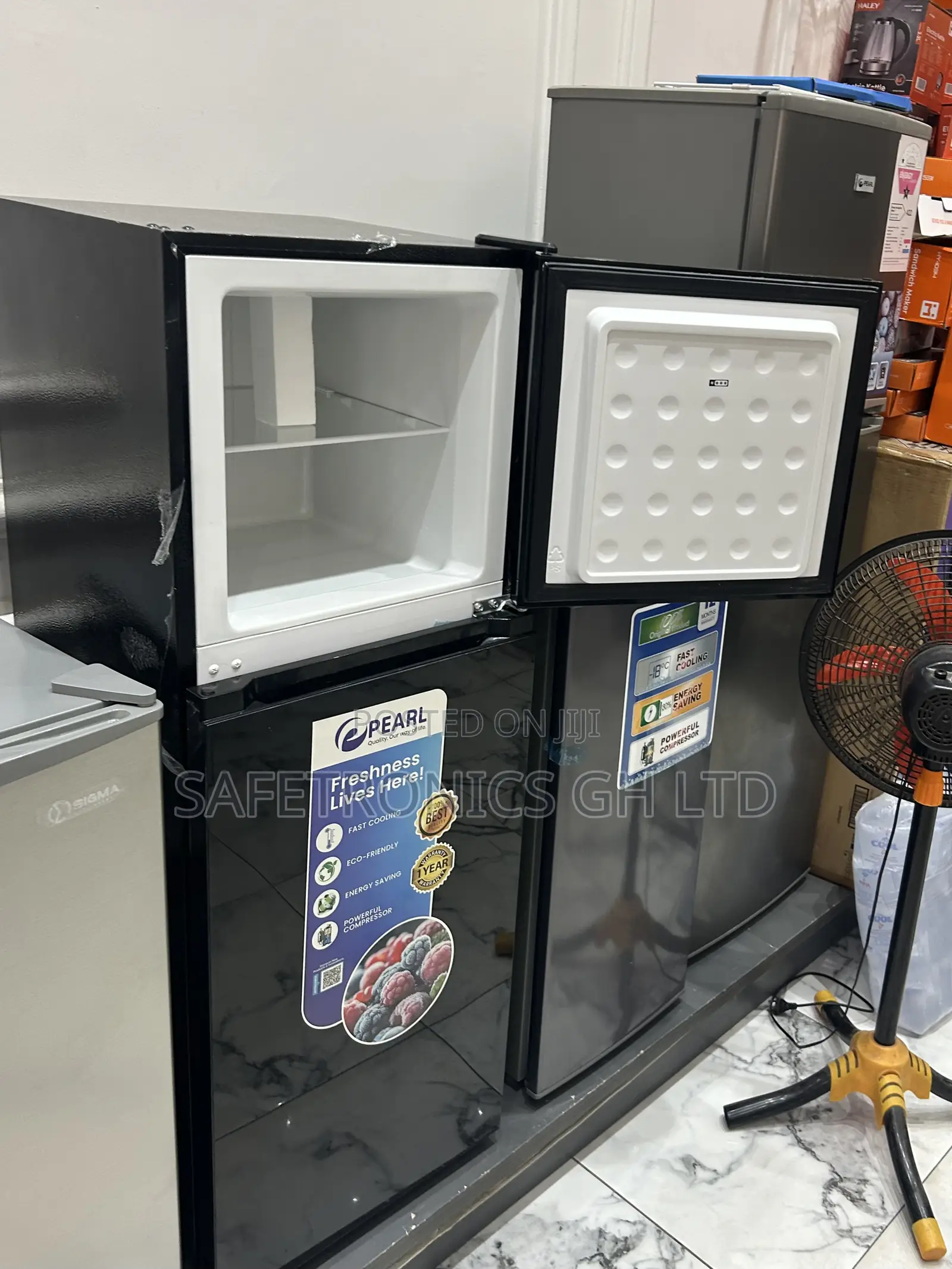 Order Premium Top Freezer Pearl Black Glass 2 Doors Fridge