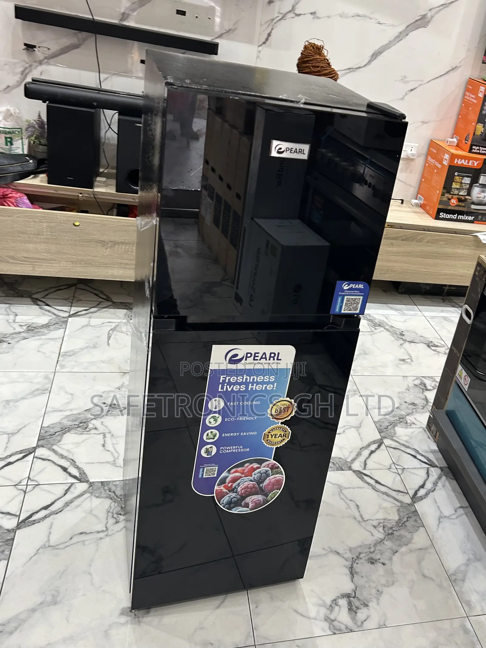 Energy Sufficient Pearl Top Freezer Black Glass 2 Doors Fridge