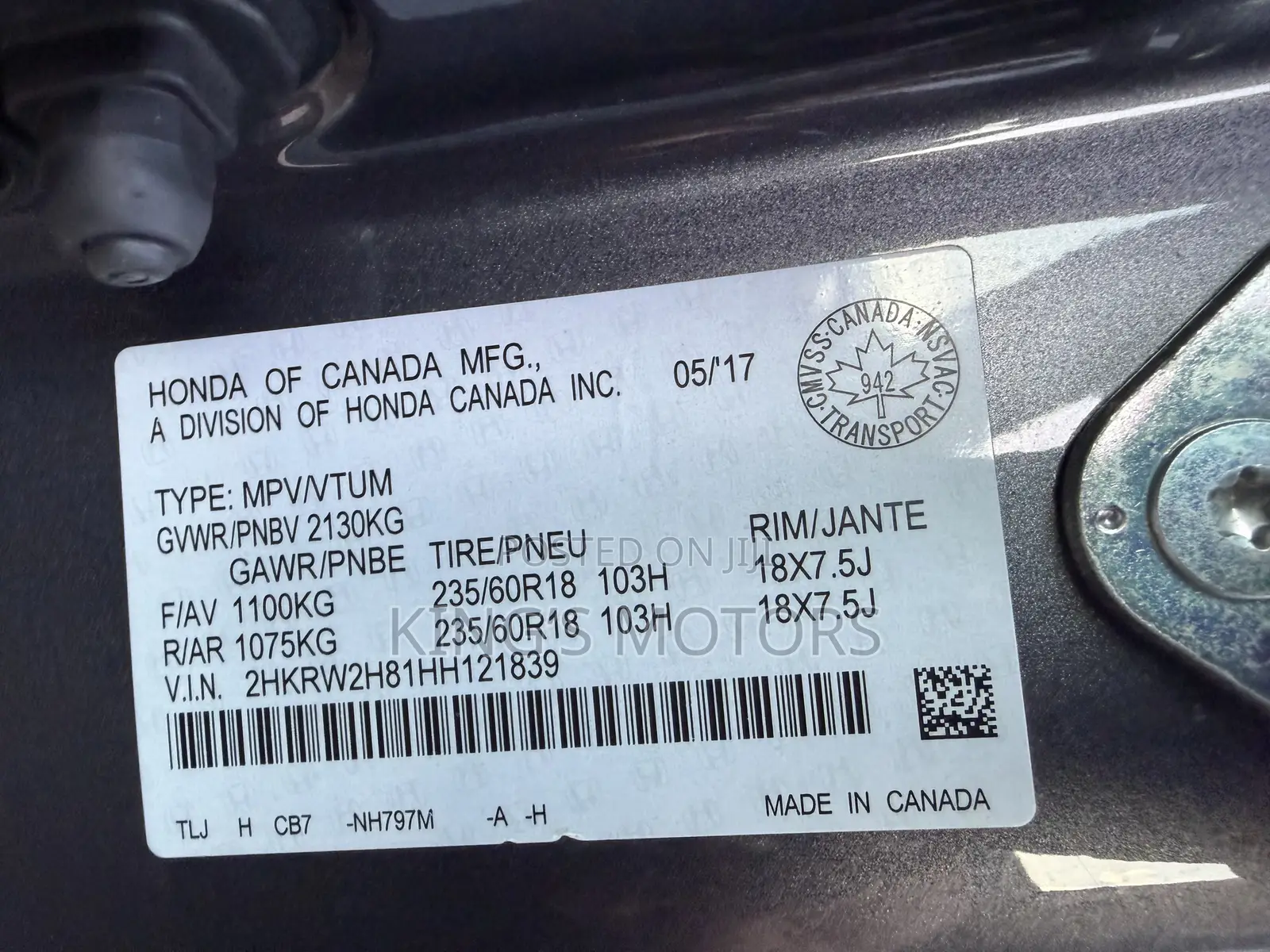 Honda CR-V EX-L 4dr SUV AWD (1.5L 4cyl CVT) 2017 Gray