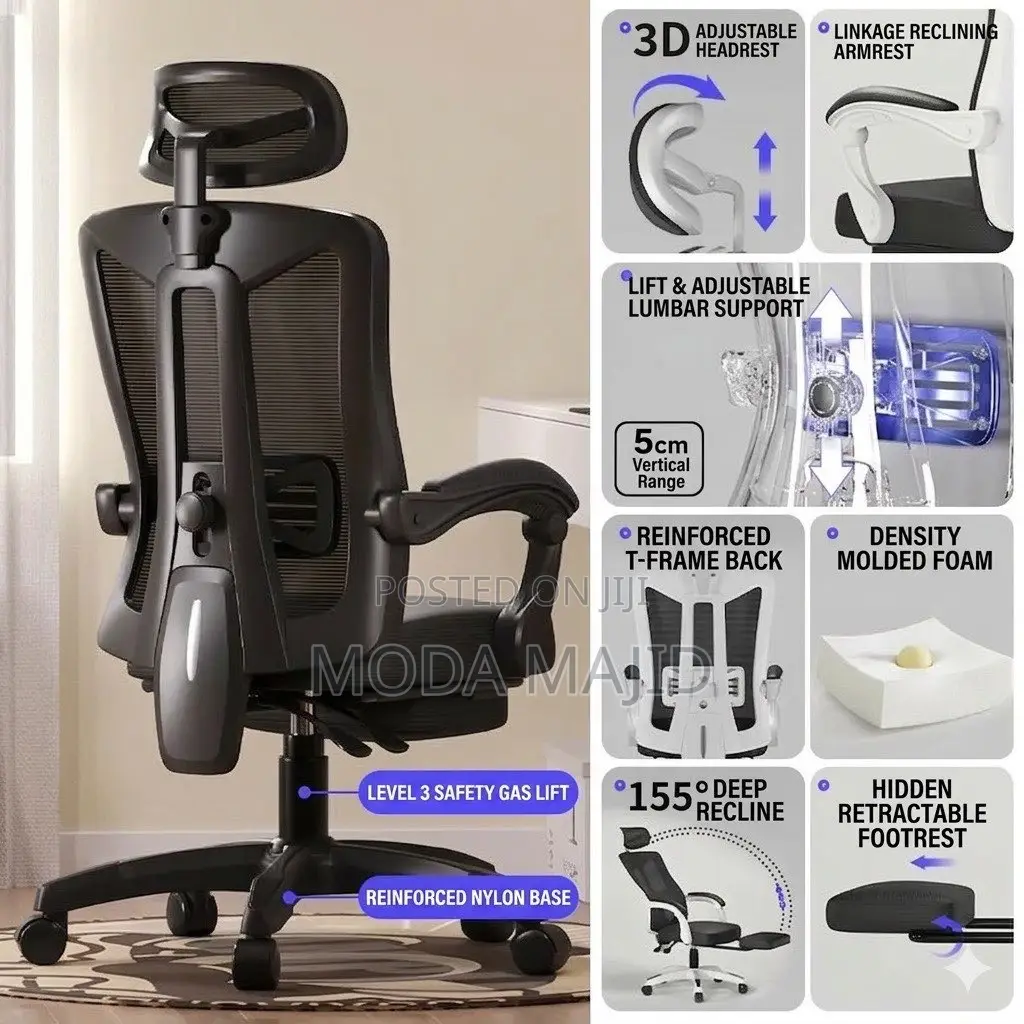 Premium Ergonomic Office Chair – 155° Recline + Footrest