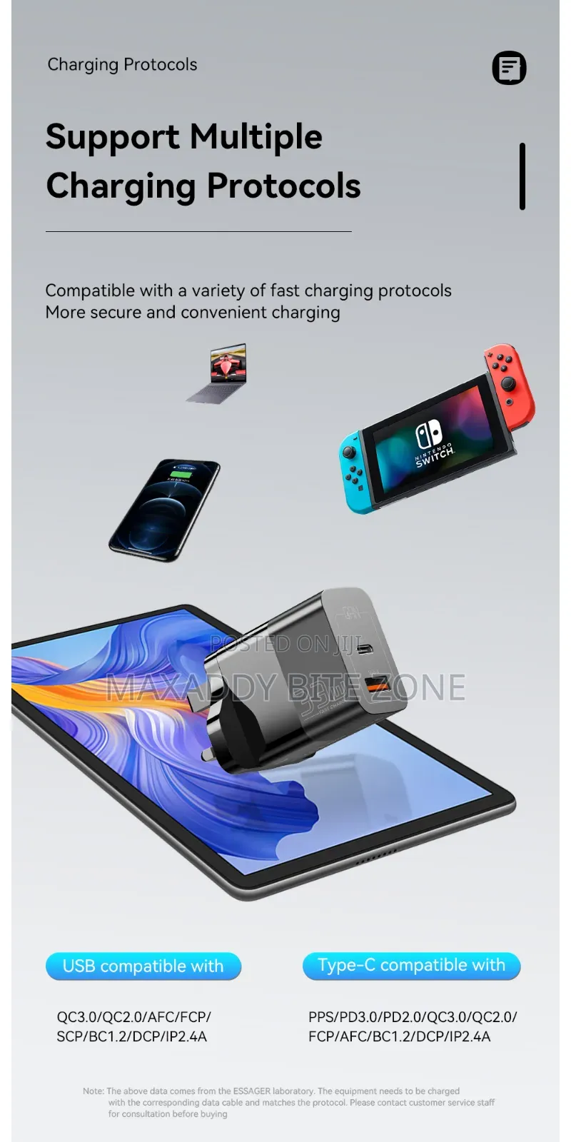 30w Essager Type C + Usb a Adapter