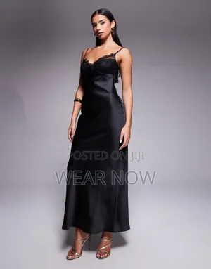 Black Strappy Silky Satin Lace Bust Cup Satin Maxi Dress