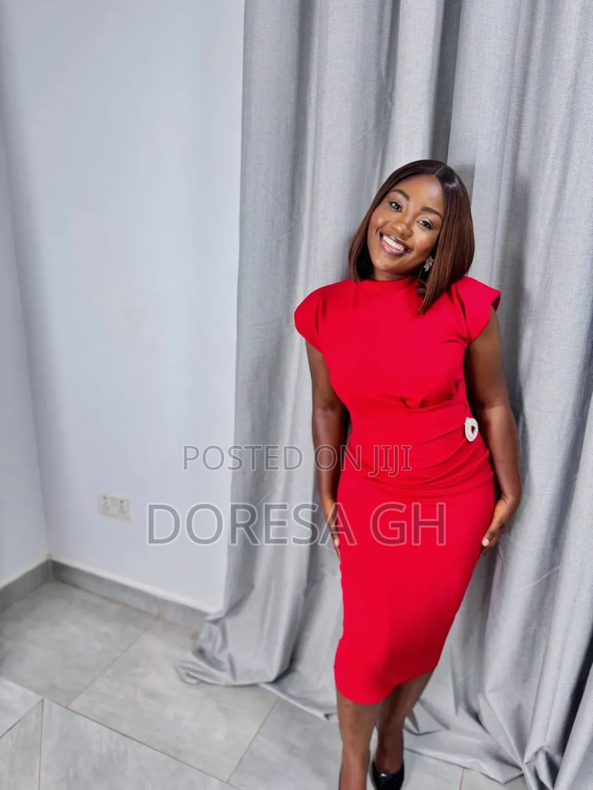 Red Ruched Pencil Dress – Bodycon Official Dress For Ladies In Ghana