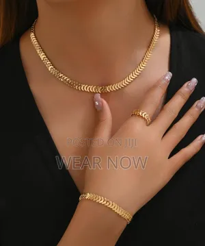 3pcs Gold Plated Necklace, Bracelet Ring Set Jewelry