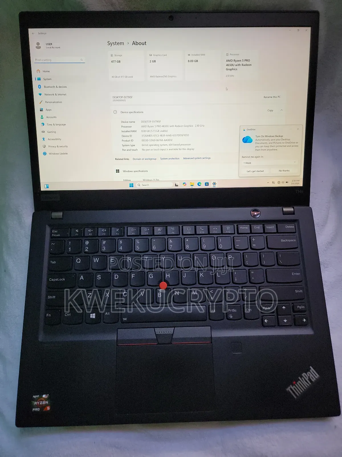 Laptop Lenovo Thinkpad T14s Gen 1 8GB AMD Ryzen 5 SSD 512GB