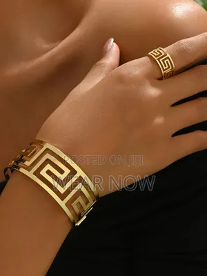 Gold-Plated Stainless Steel Geometric Bracelet and Ring Jewelry Set