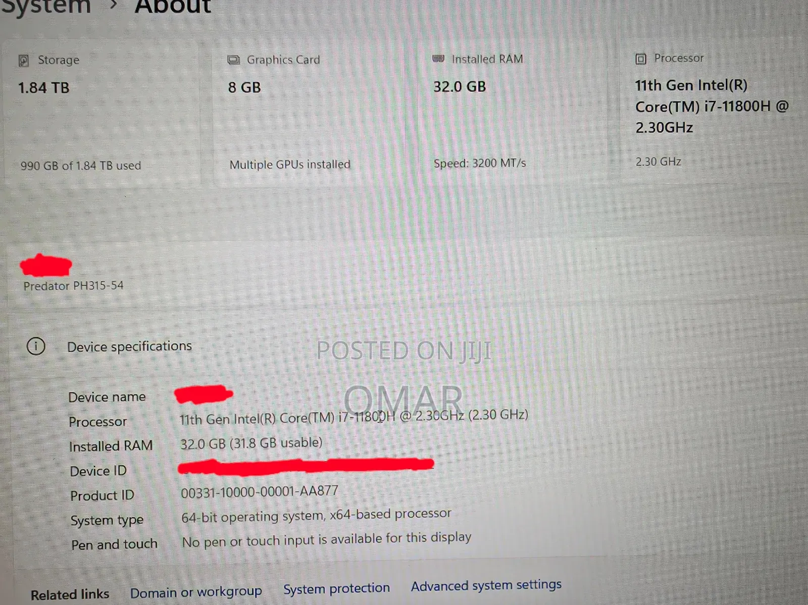 Laptop Acer Predator Helios 300 32GB Intel Core i7 HDD+SSD 2T