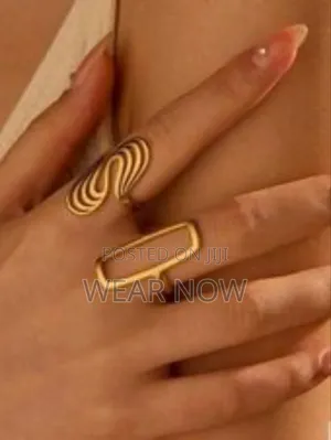 2pcs Stainless Steel Gold Rectangular Oval Hollow Ring Set for Women