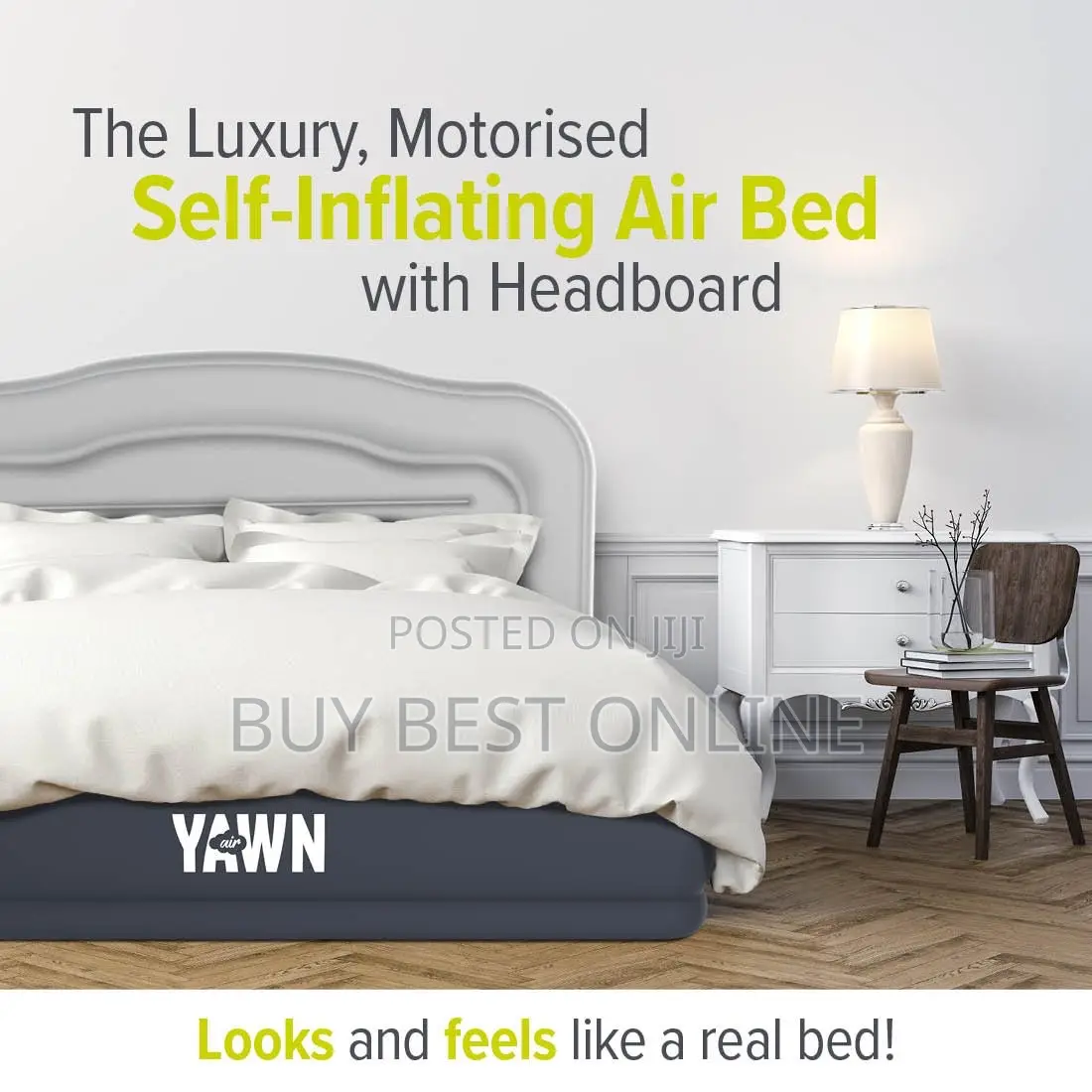 Inflatable Airbed With Headboard + Free Bedsheet