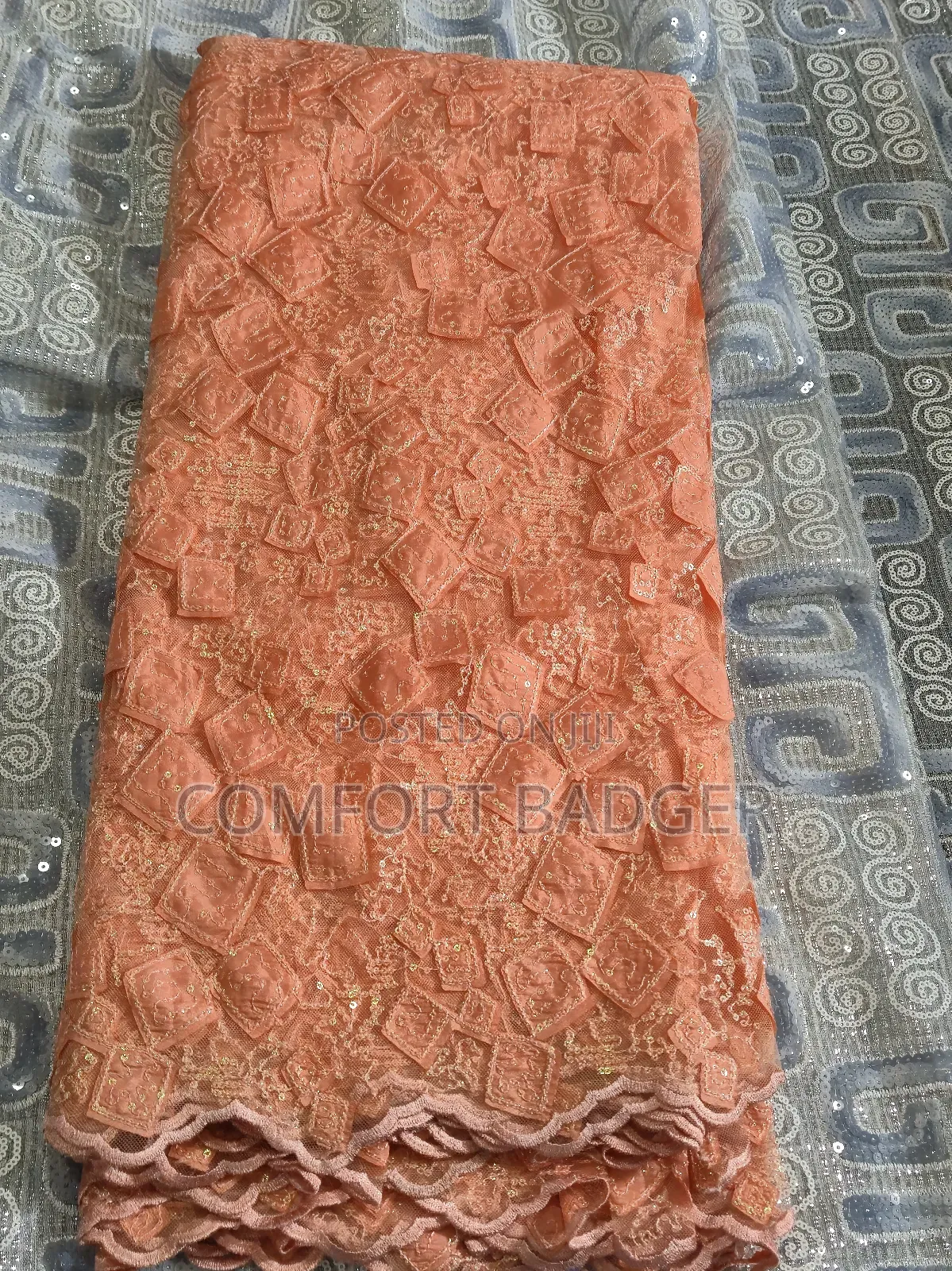 Peach Lace With Sequin Detailing
