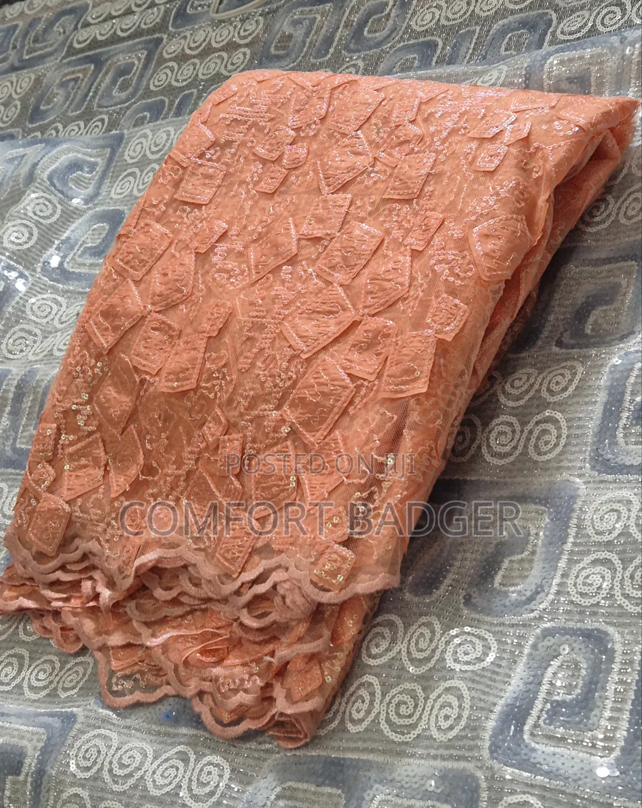 Peach Lace With Sequin Detailing