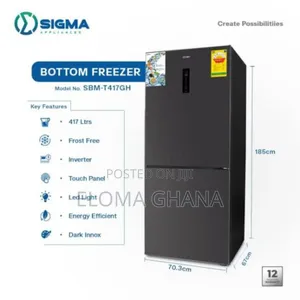 The Sigma 417-Liter Dark,Inox Double-Door Bottom Freezer Refrigerator,