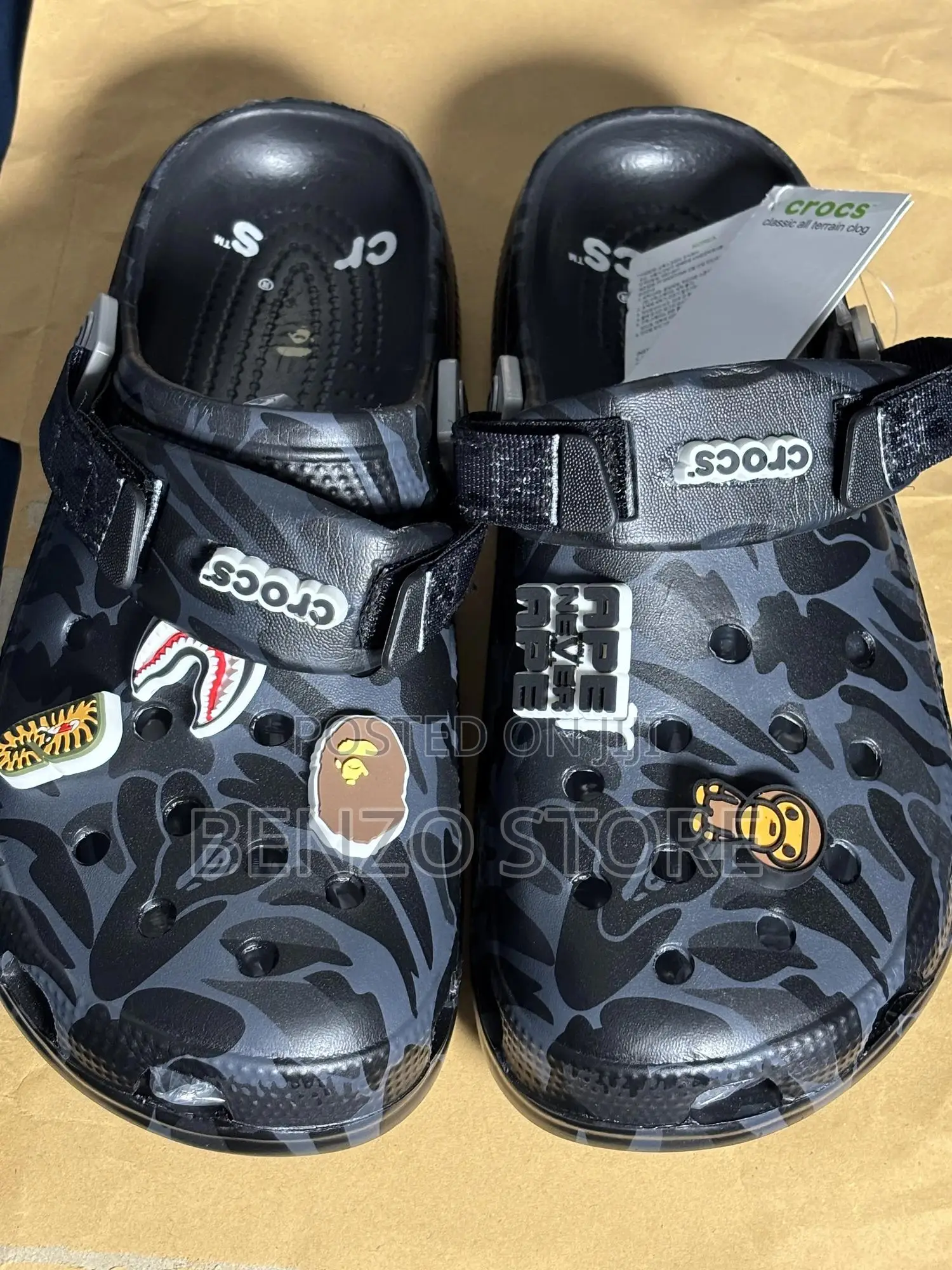 Premium Pattern Crocs Clogs Non Slip Design Size 40-45 Black Color