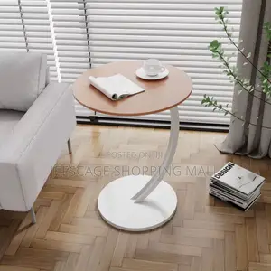 Modern C-Shaped Round Side Table With Curved Base