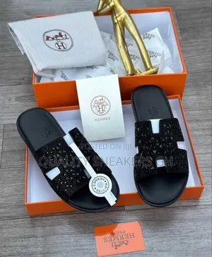 Authentic Black Hermes Slippers