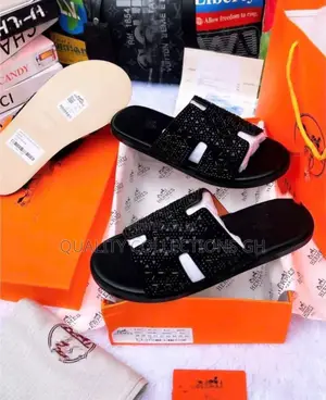 Authentic Black Hermes Slippers