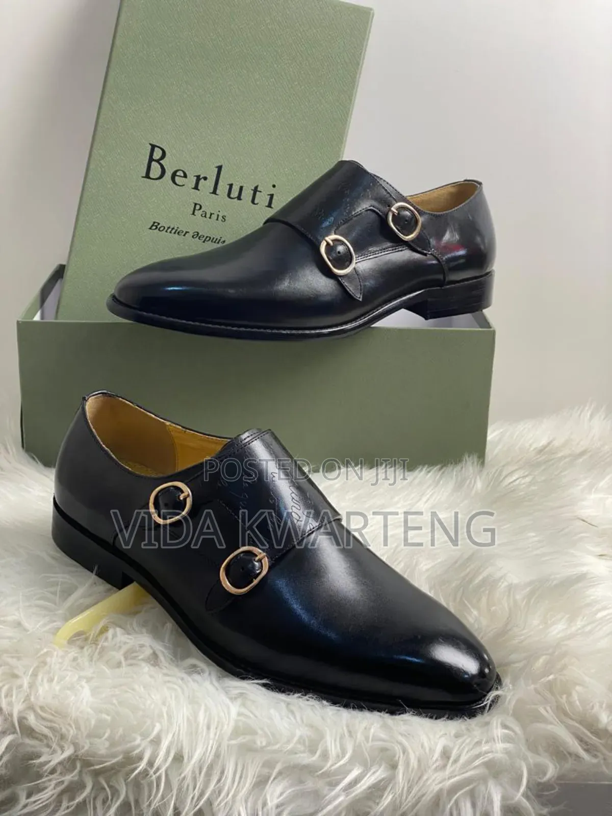 Executive Berluti Black Leather Double Monk Shoe