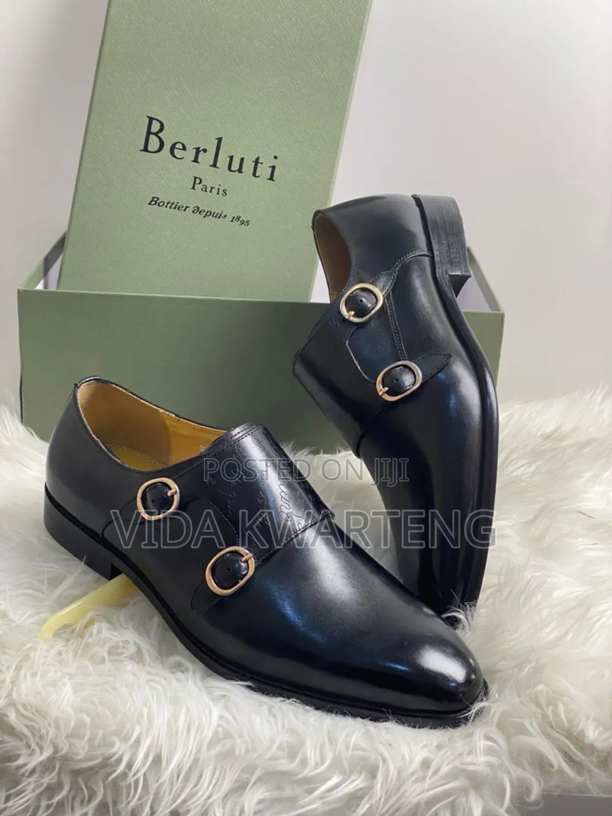 Executive Berluti Black Leather Double Monk Shoe