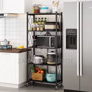 Metallic Non Stick Kitchen Rack Shelve With Wheels