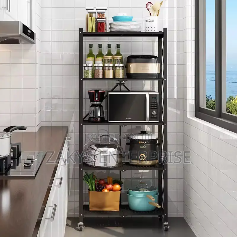 Metallic Non Stick Kitchen Rack Shelve With Wheels