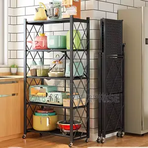 Metallic Non Stick Kitchen Rack Shelve With Wheels