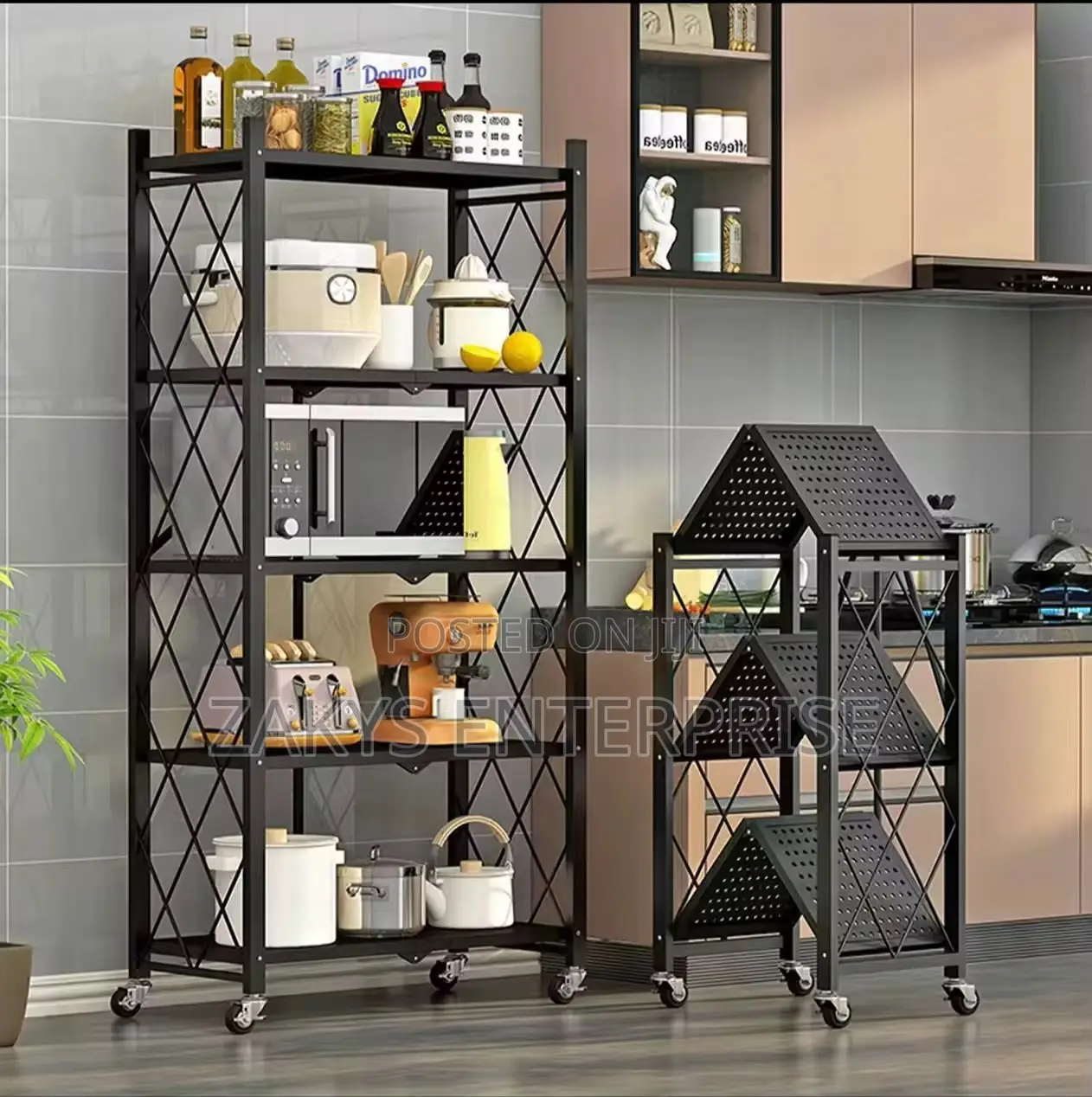 Metallic Non Stick Kitchen Rack Shelve With Wheels