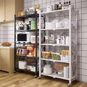 Metallic Non Stick Kitchen Rack Shelve With Wheels