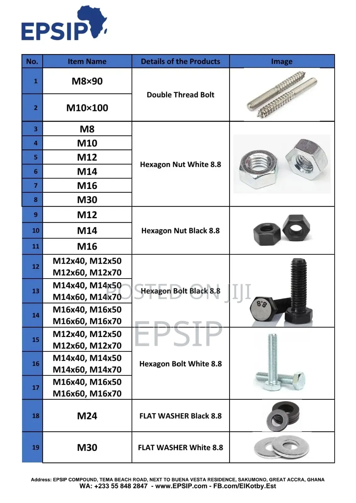 Fasteners In Ghana (Self Drilling, Self Tapping, Bolt, Nuts Washers)