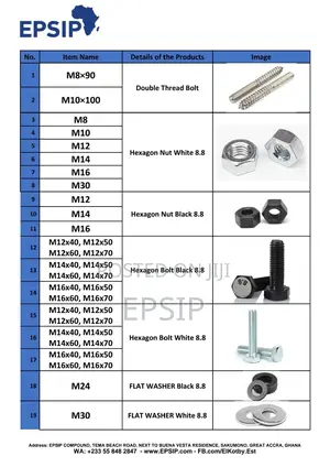 Fasteners In Ghana (Self Drilling, Self Tapping, Bolt, Nuts Washers)