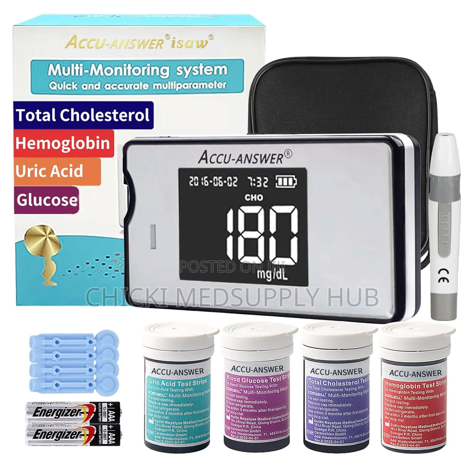 Accu Answer 4 in 1 Strips for Cholesterol ,Hb ,Uric Acid, Glucose