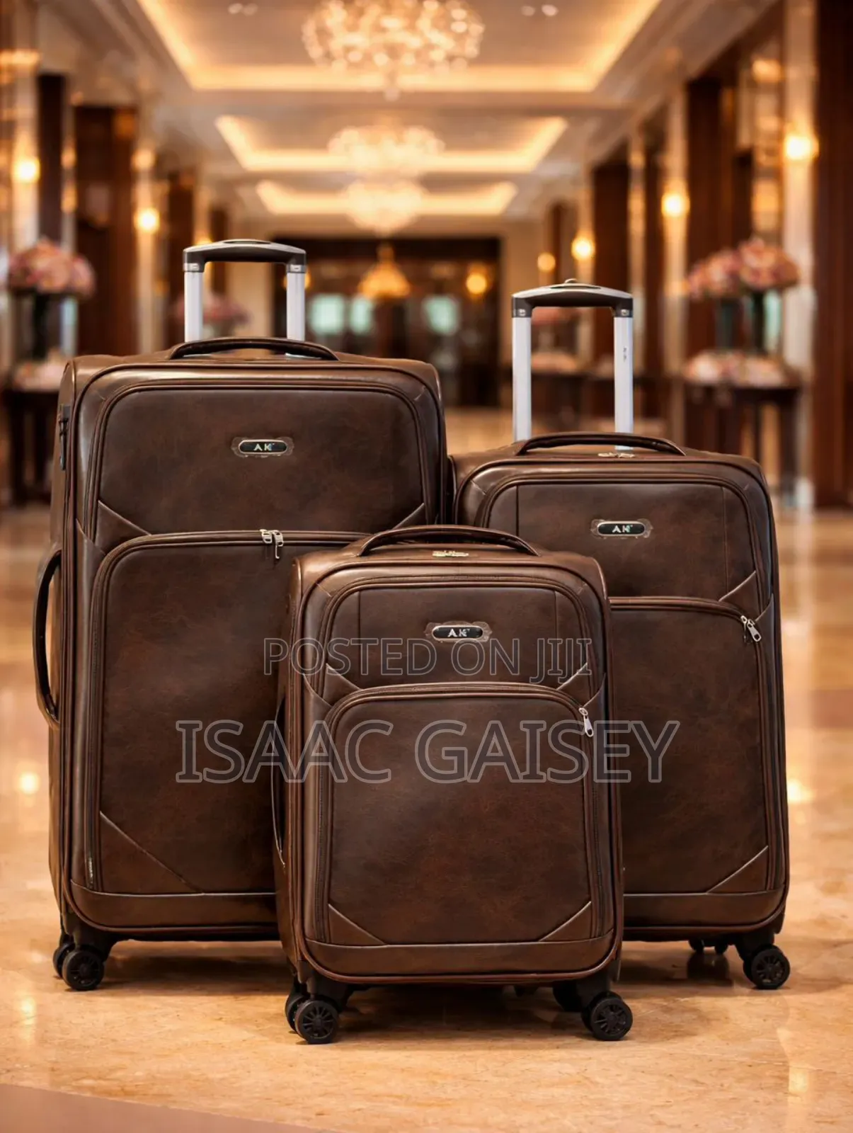 3set Ak. Trolling Leather Durable Luggages in Coffee Brown Color