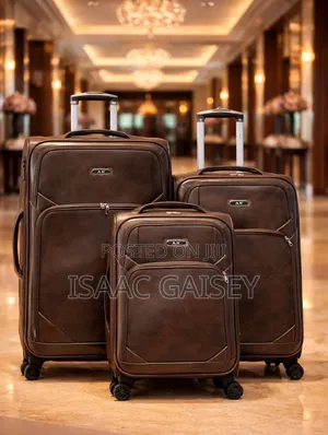 3set Ak. Trolling Leather Durable Luggages in Coffee Brown Color