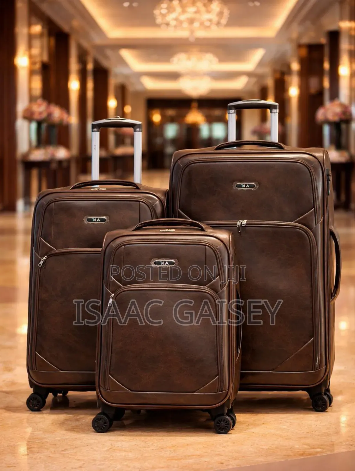 3set Ak. Trolling Leather Durable Luggages in Coffee Brown Color