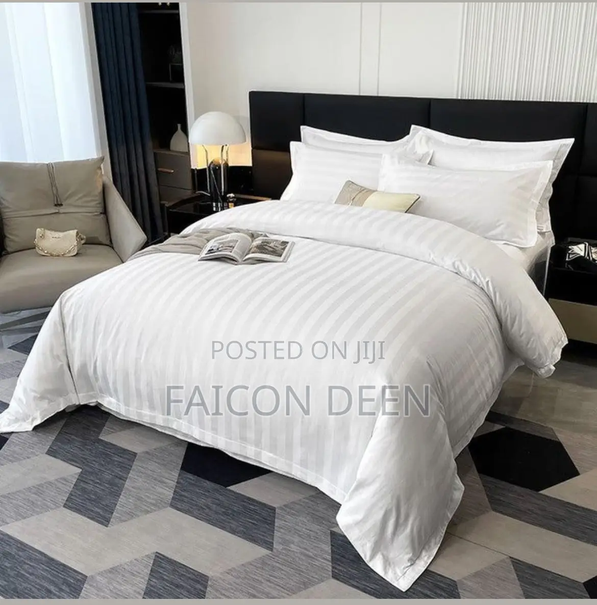 Smooth Breathable Fabric White Stripped Duvet Cover Only