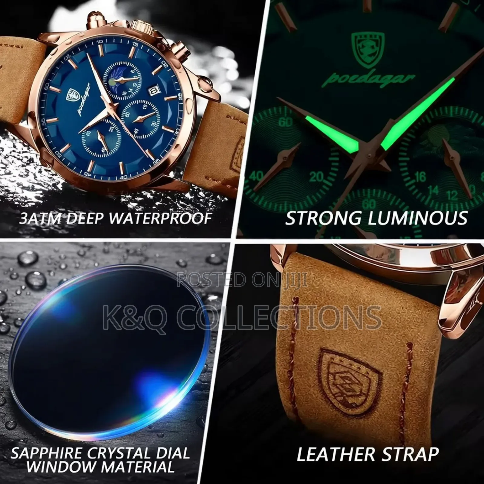 Poedagar Sports Luxury Men Quartz Watch Waterproof Chronograph